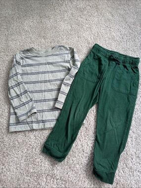 okie dokie Green Joggers and Gray Striped Long Sleeve Top